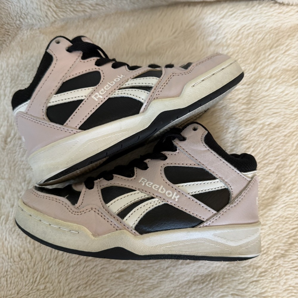 Reebok pink + white high top sneakers Girls size 12
